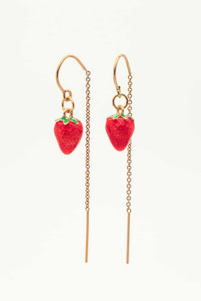 
                  
                    Strawberry earrings on gold threaders
                  
                