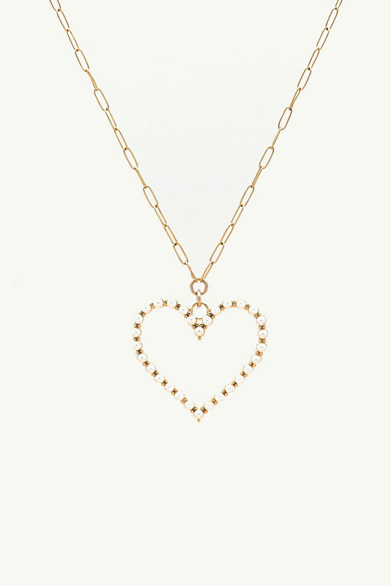 Gold necklace with pearl heart pendant