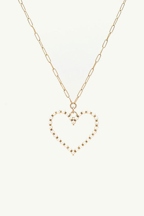 Gold necklace with pearl heart pendant