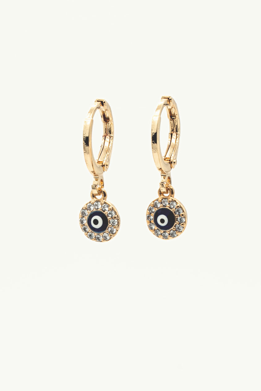 Evil eye gold earrings, lavender skyline jewelry