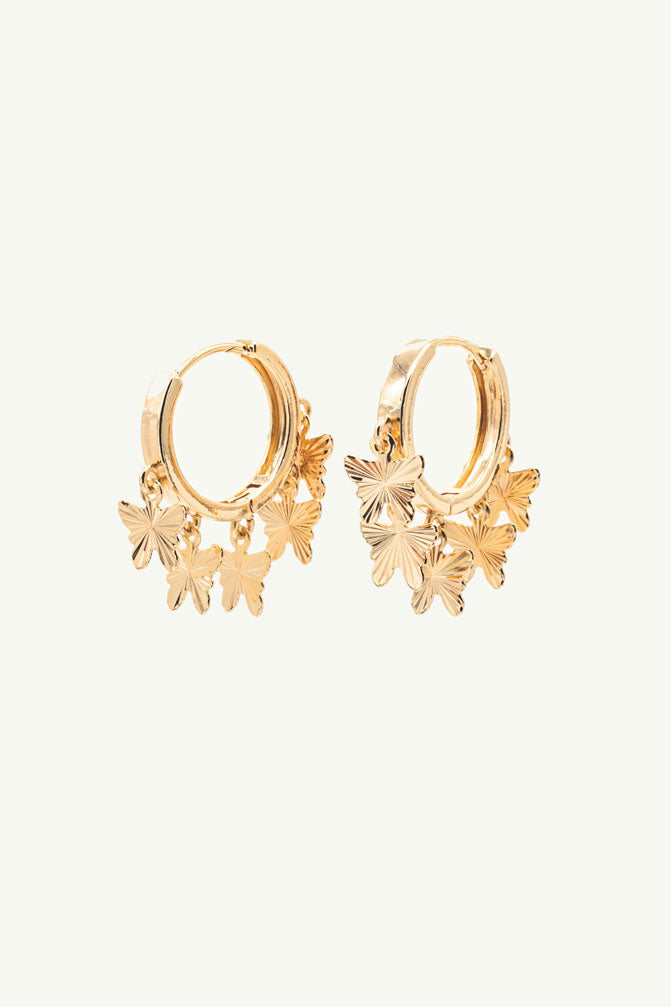 Load image into Gallery viewer, Gold hoops with butterflies 
