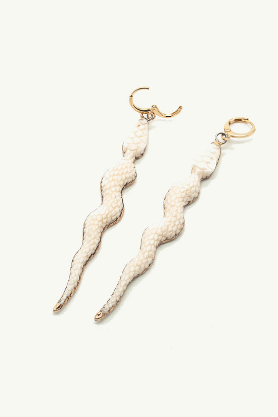 Laser carved bone snake earrings