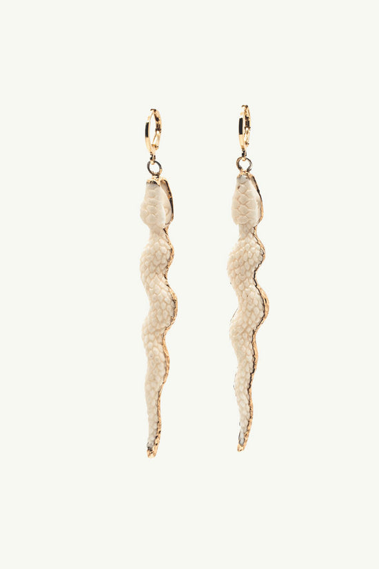 Laser carved bone snake earrings