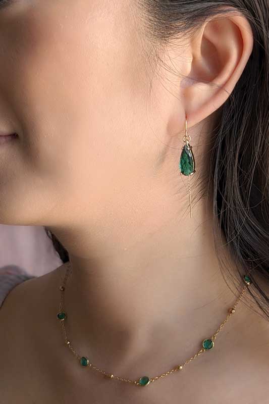 Green and gold threader earrings