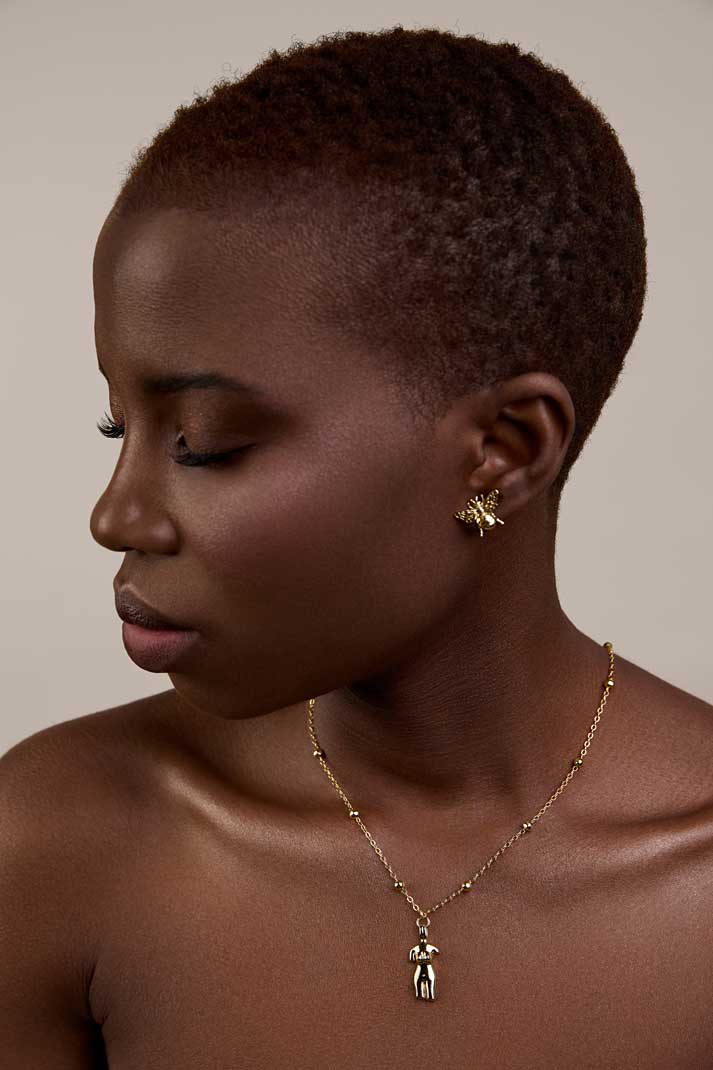 gold everyday bee earrings and stacking chains 