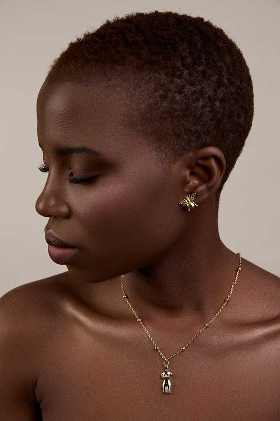 Load image into Gallery viewer, gold everyday bee earrings and stacking chains 

