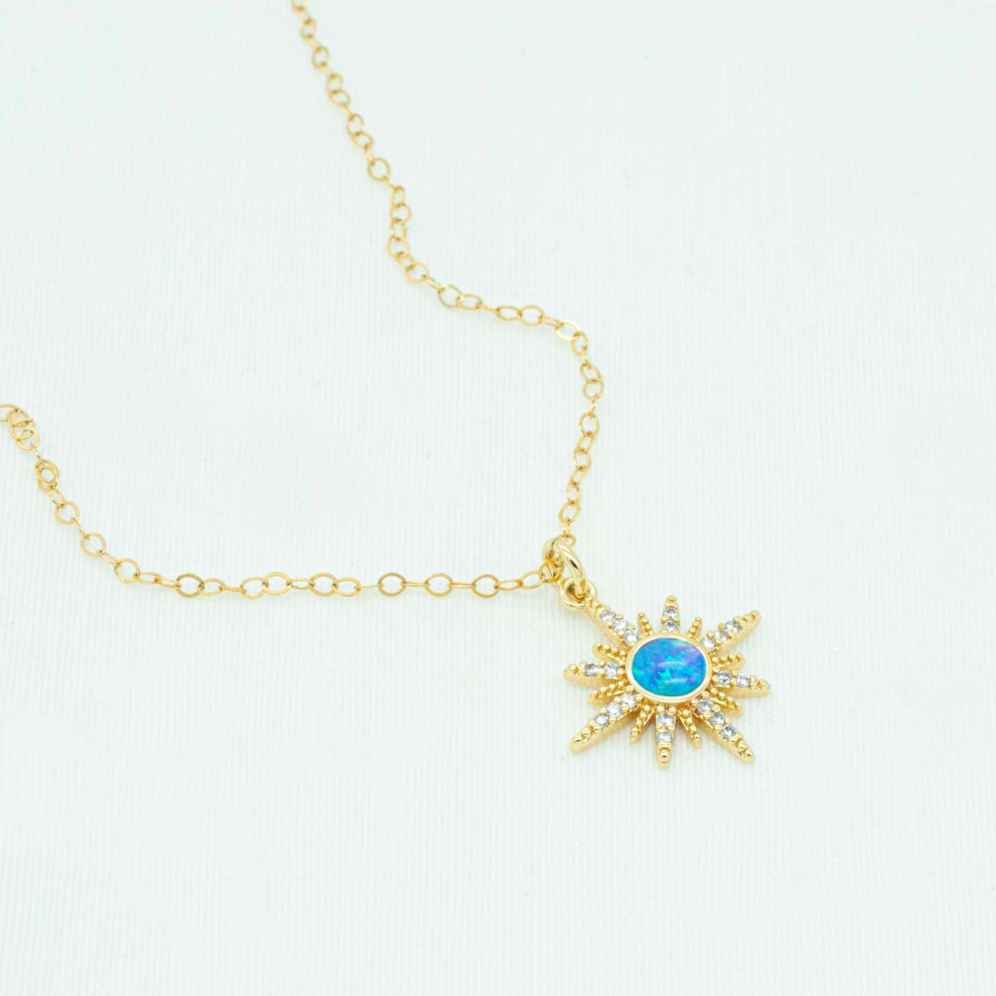 Blue opal sunburst necklace
