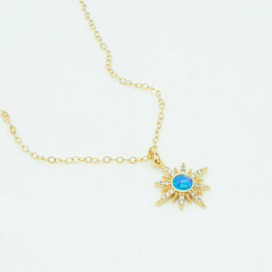 Load image into Gallery viewer, Blue opal sunburst necklace
