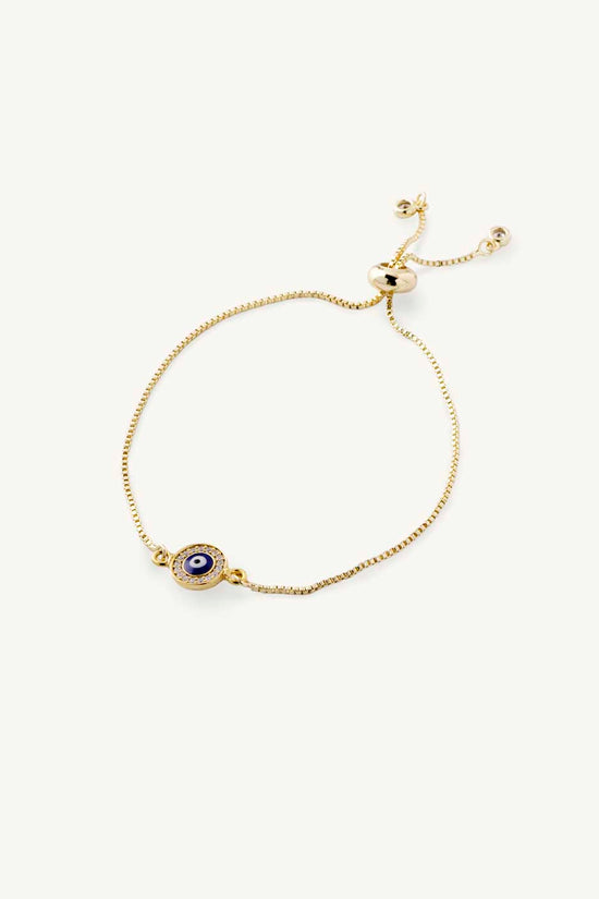 Load image into Gallery viewer, Adjustable style evil eye bracelet, gold stacking bracelet
