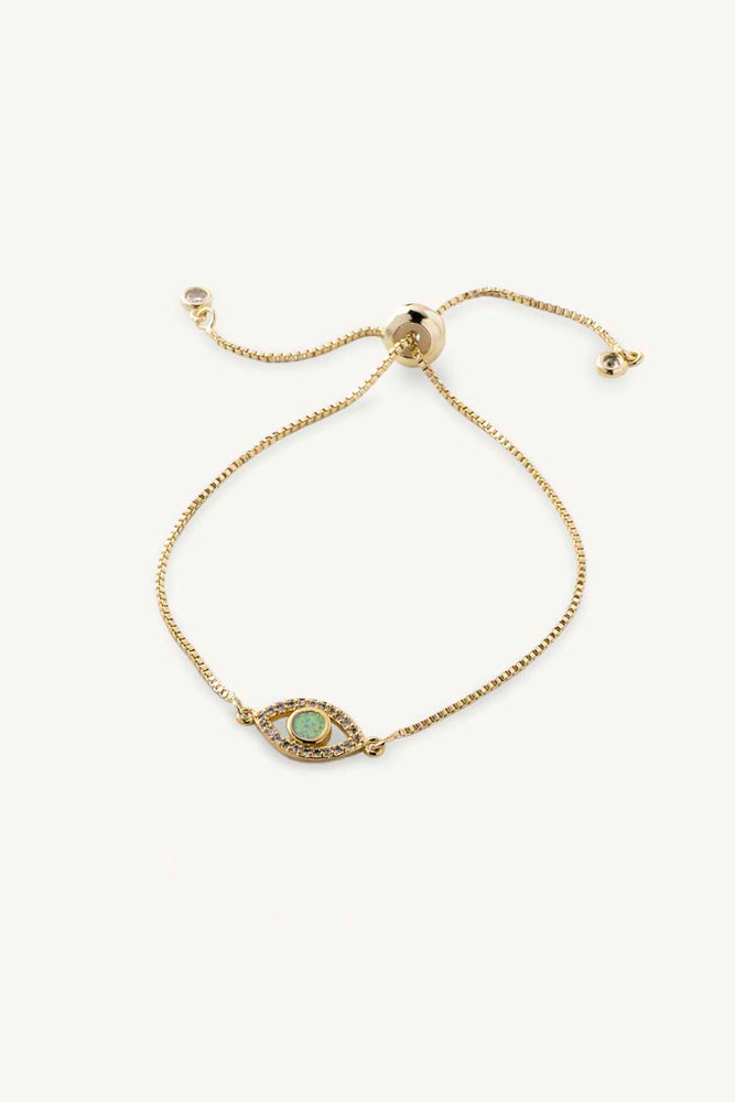 
                  
                    evil eye bracelet with white opal. Minimalist gold stacking bracelet for protections
                  
                
