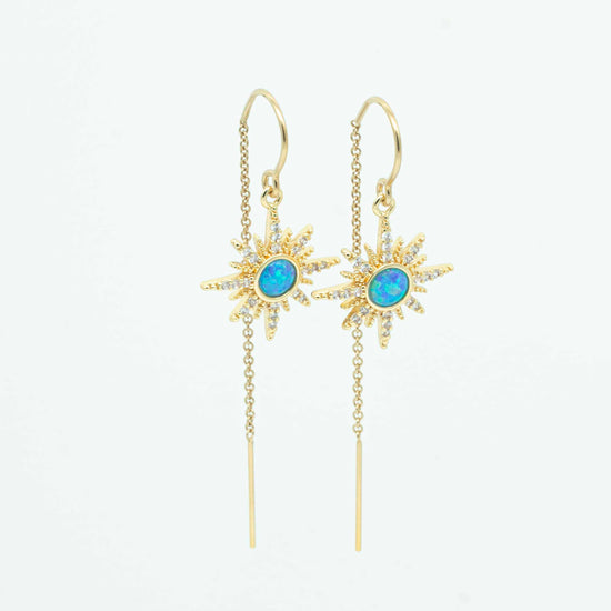 Load image into Gallery viewer, Blue Opal sunburst gold threader earrings
