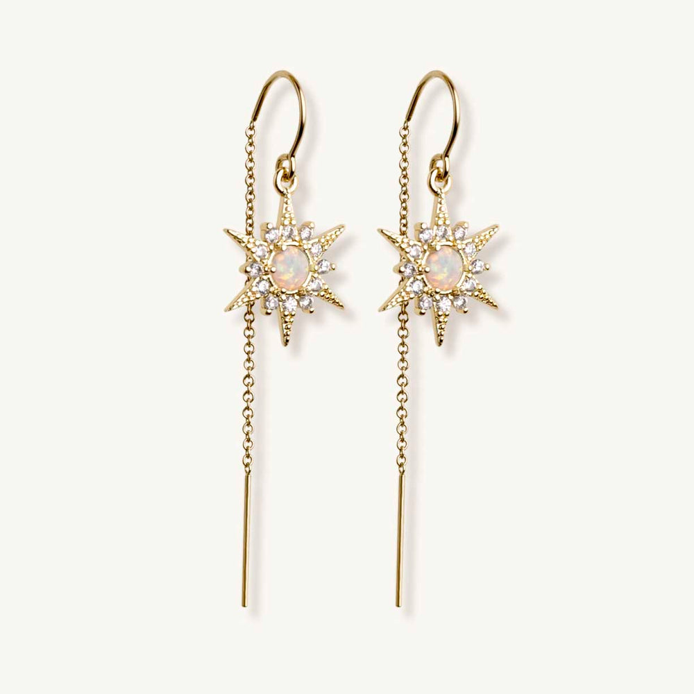 
                  
                    white Opal sunburst gold threader earrings
                  
                